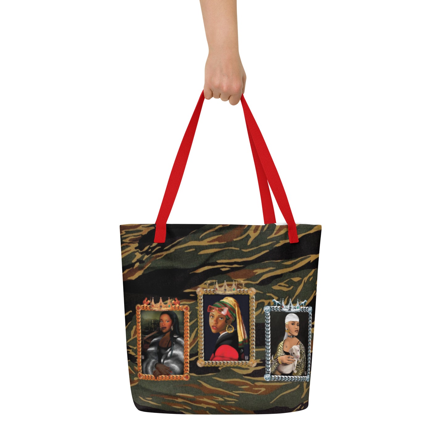 Black Louvre Muses All-Over Print Large Tote Bag