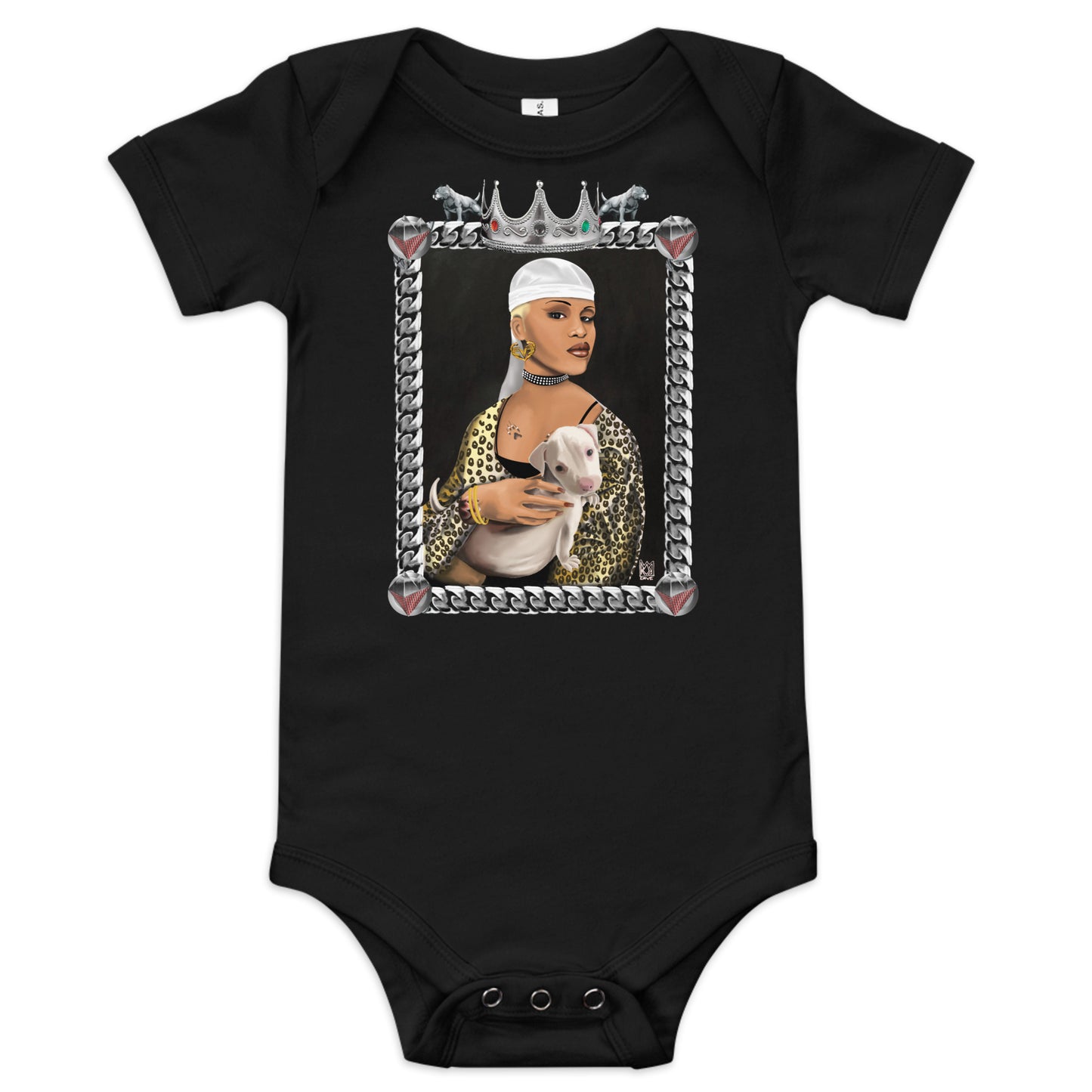 Black Louvre Muse 002 - Lady With A Pit Bull - Baby short sleeve one piece