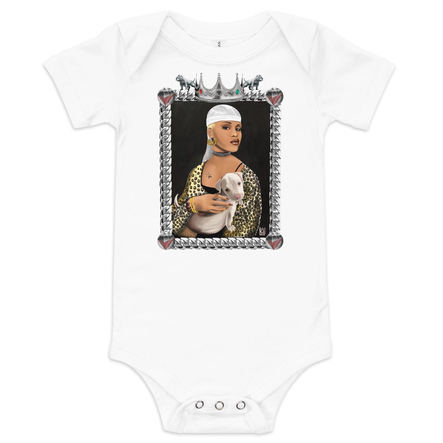 Black Louvre Muse 002 - Lady With A Pit Bull - Baby short sleeve one piece