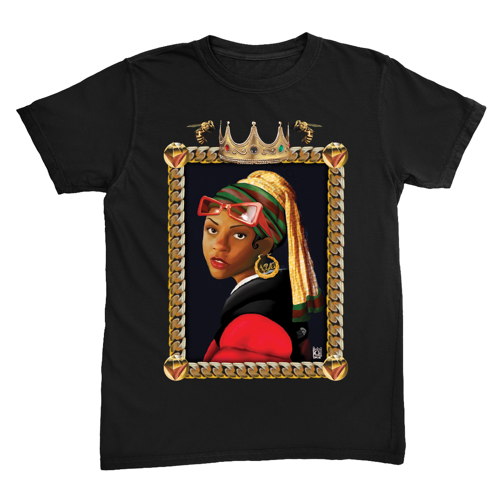 Black Louvre Muse 001 - Girl With A Bamboo Earring T-Shirt