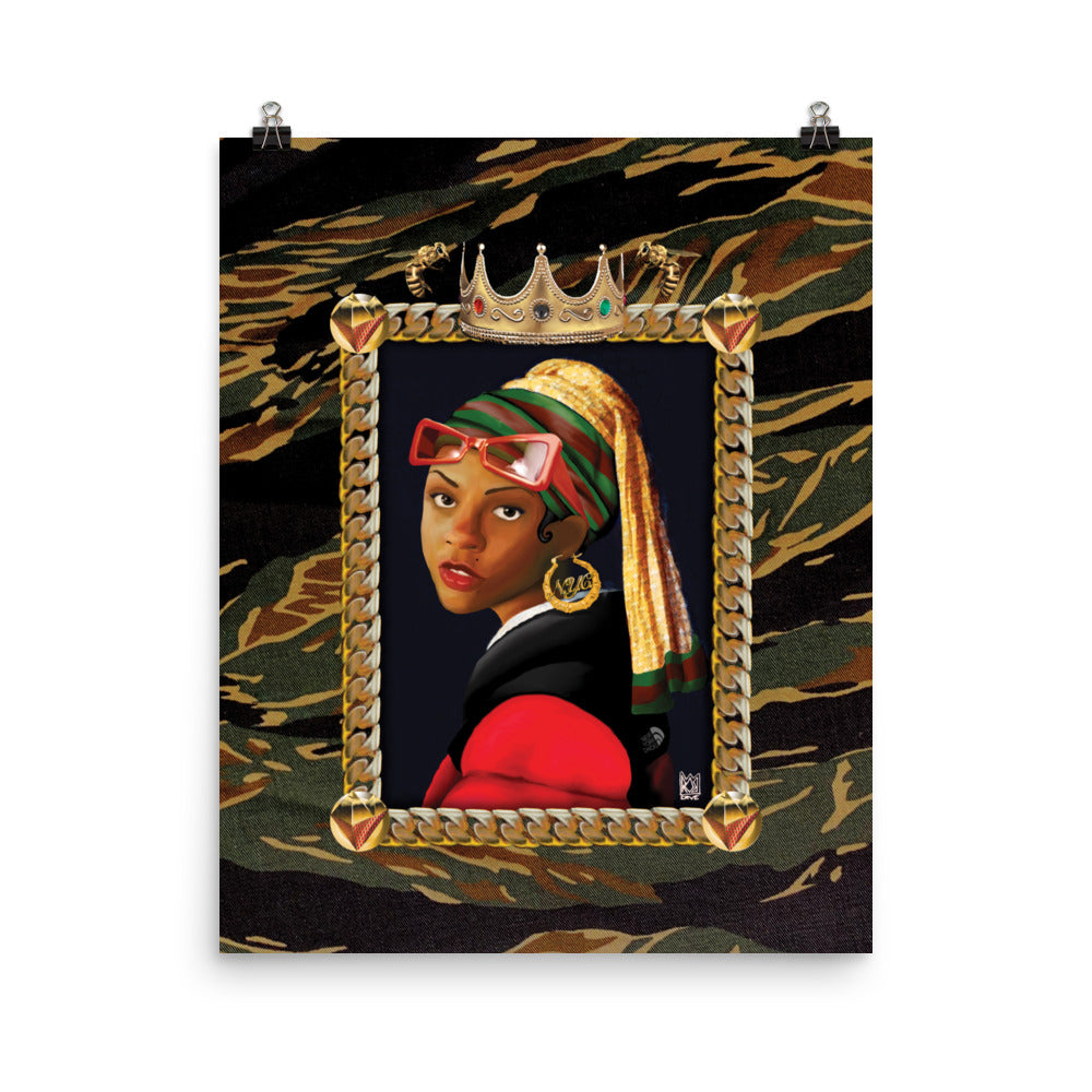 Black Louvre Muse 001 - Girl With a Bamboo Earring - Enhanced Matte Paper Poster