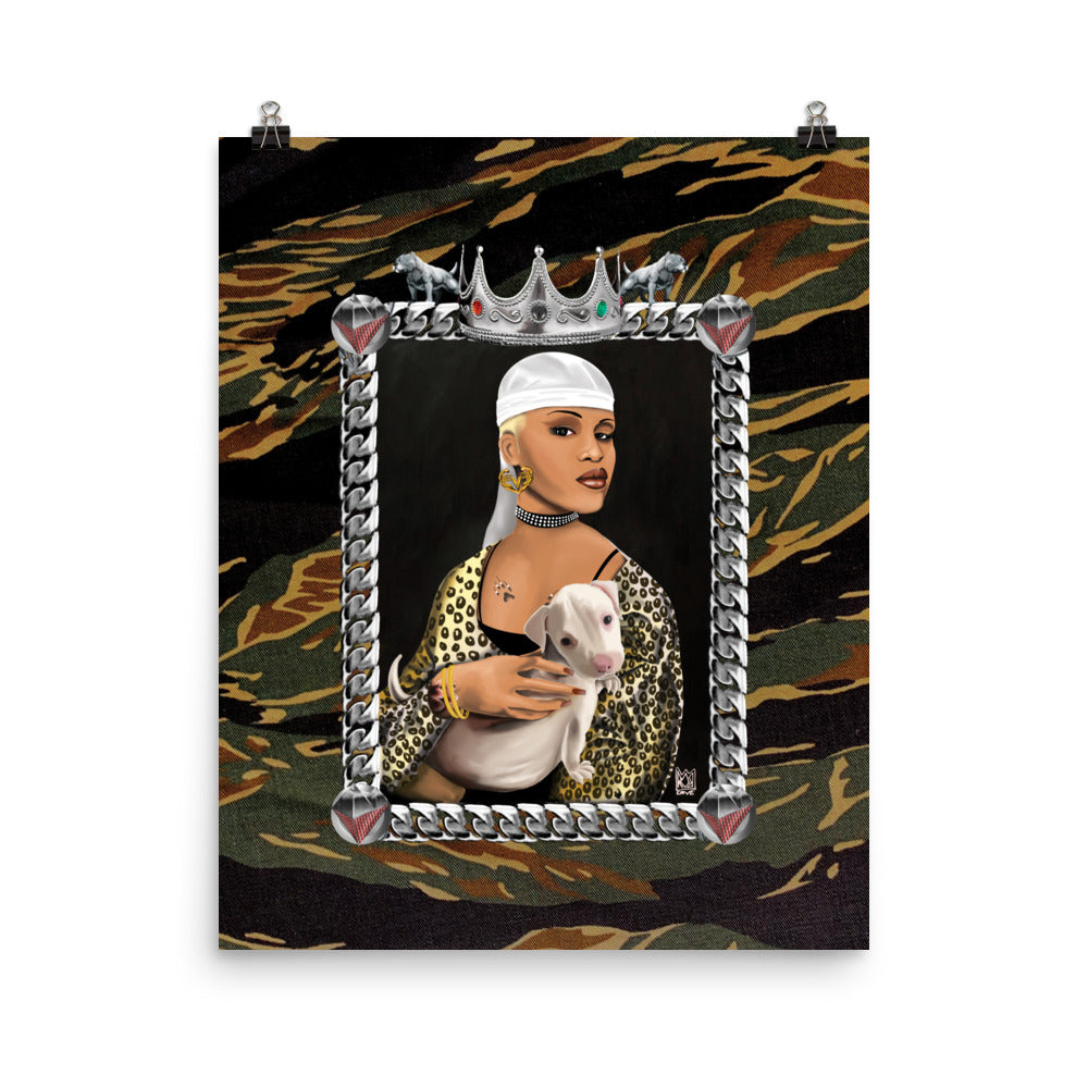 Black Louvre Muse 002 - Lady With A Pit Bull - Enhanced Matte Paper Poster