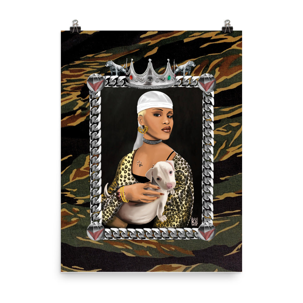 Black Louvre Muse 002 - Lady With A Pit Bull - Enhanced Matte Paper Poster