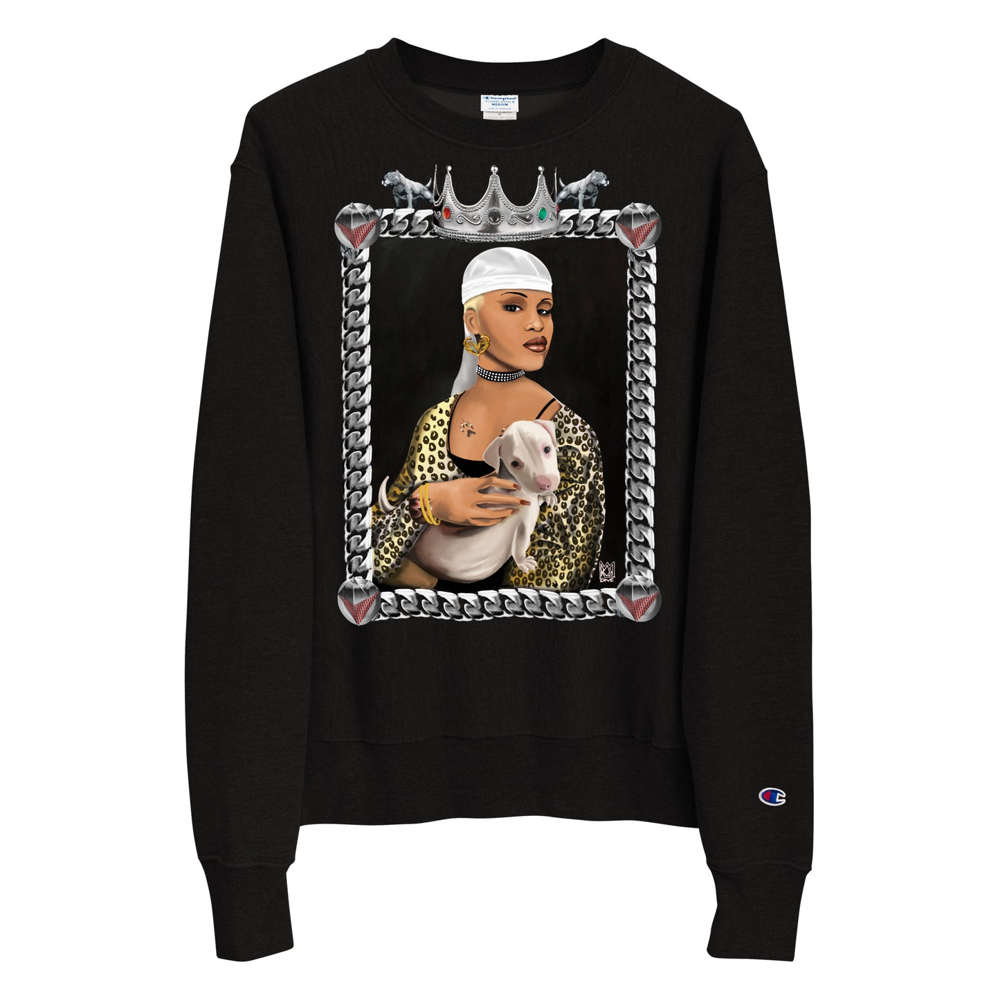 Black Louvre Muse 002 - Lady With A Pit Bull - Champion Sweatshirt