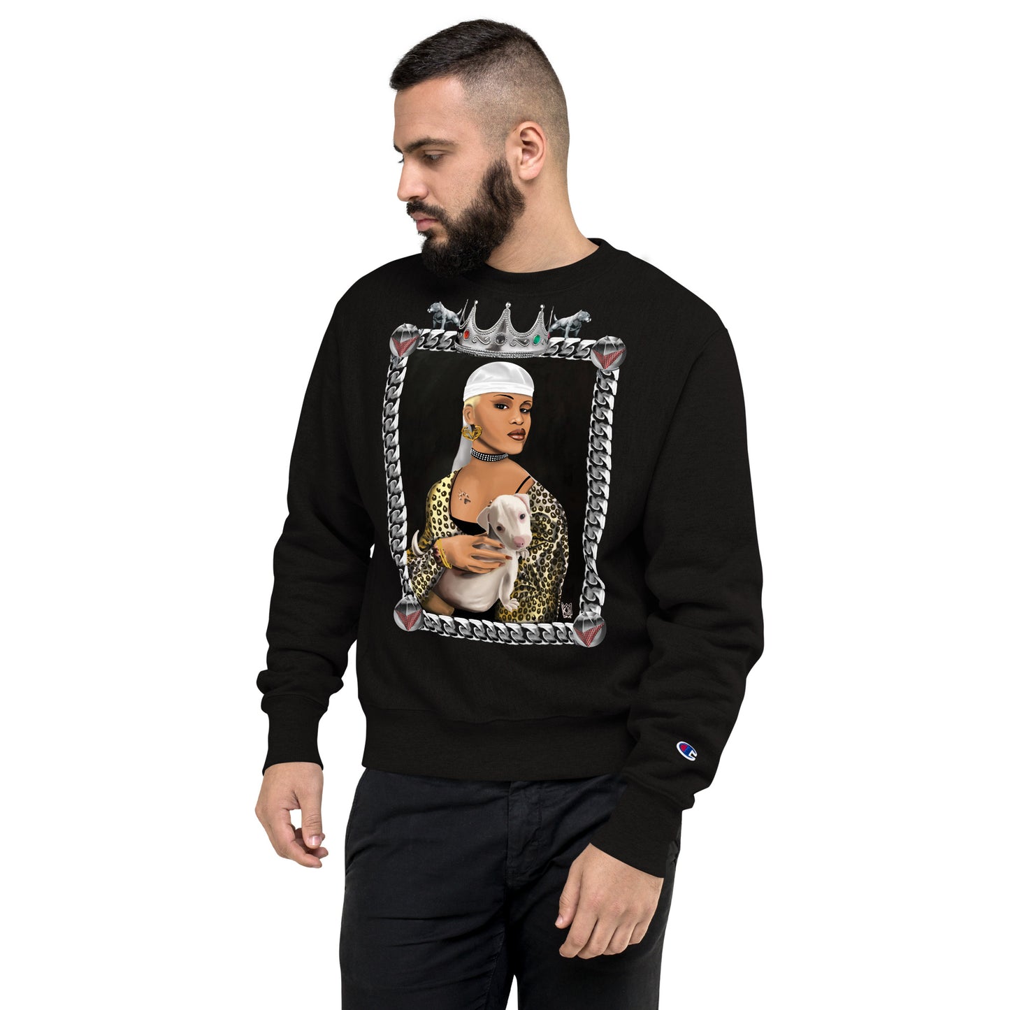 Black Louvre Muse 002 - Lady With A Pit Bull - Champion Sweatshirt