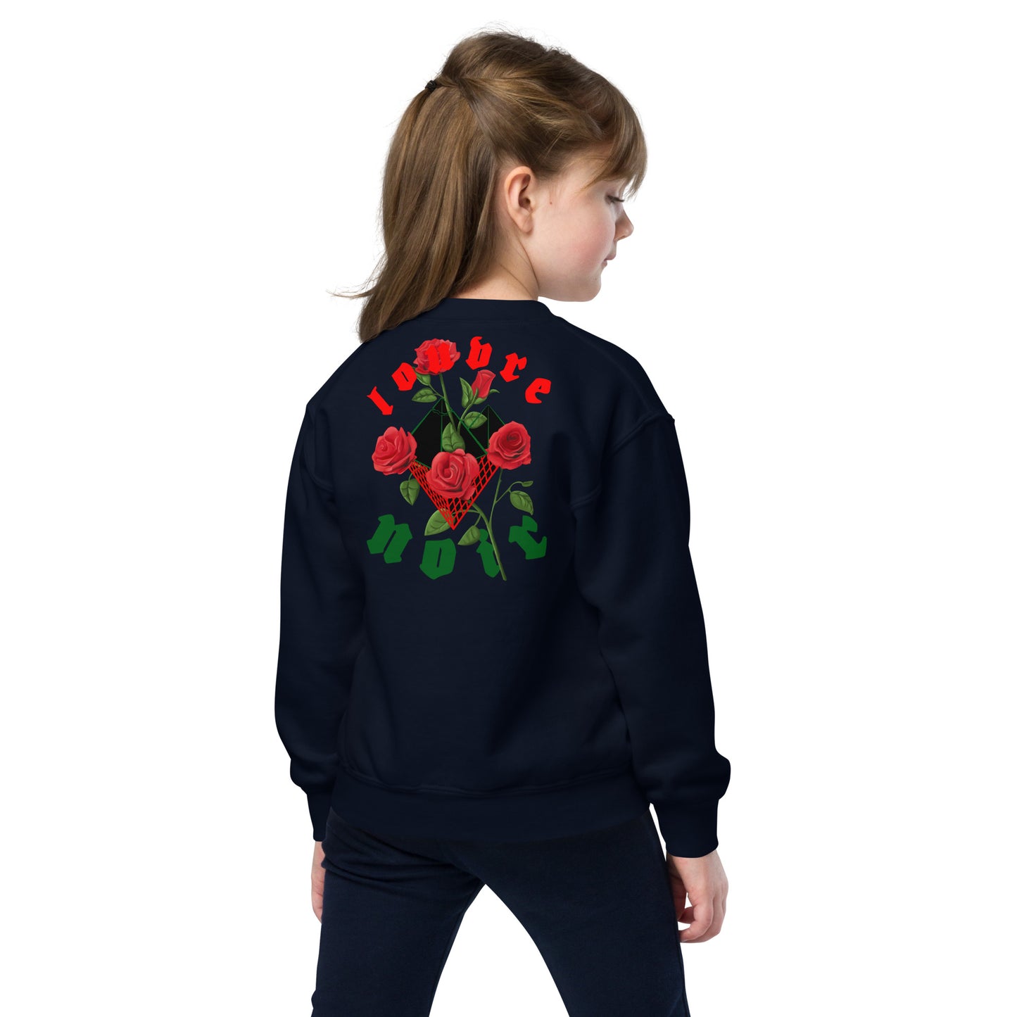 Youth Size Black Louvre Muse 001 - Girl With a Bamboo Earring - crewneck sweatshirt